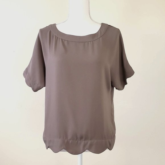 Naked Zebra Tops - Naked Zebra Scalloped Hem Blouse Brown Size Small